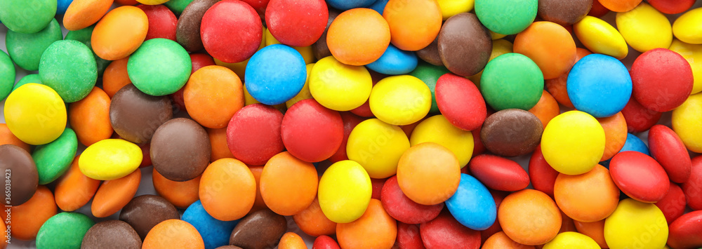 Many colorful candies as background, top view. Banner design Many colorful candies as background, top view. Banner design