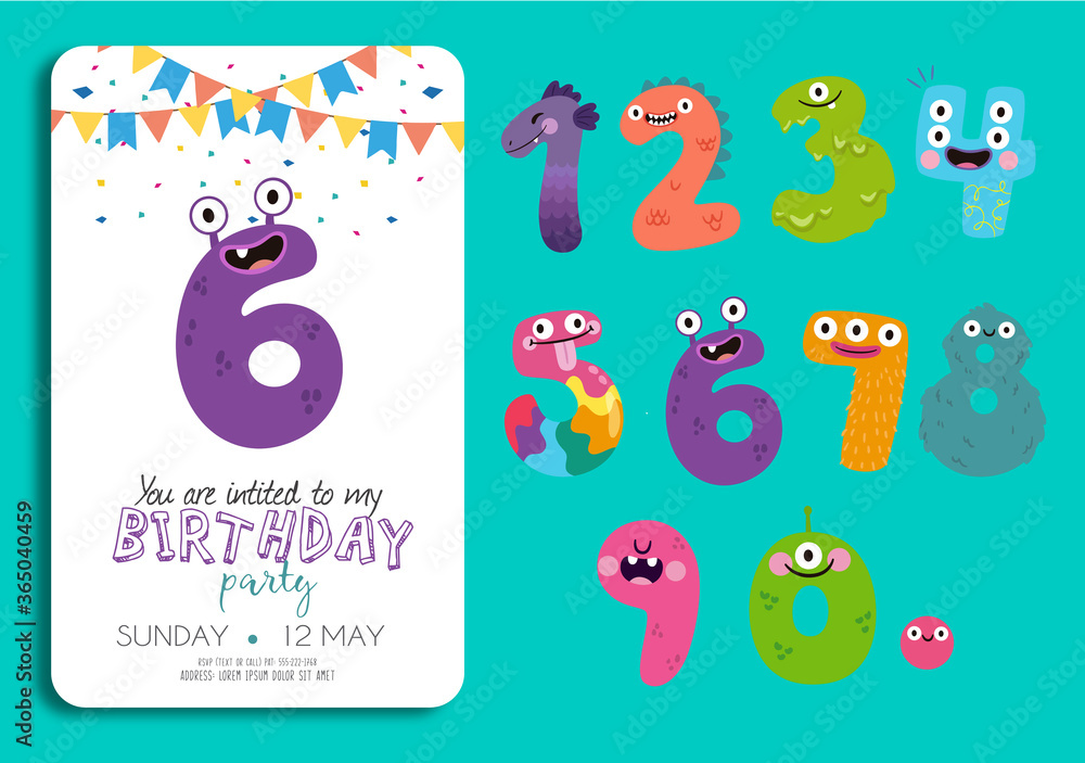 Set of happy birthday greeting card number set for kids Set of happy birthday greeting card number set for kids