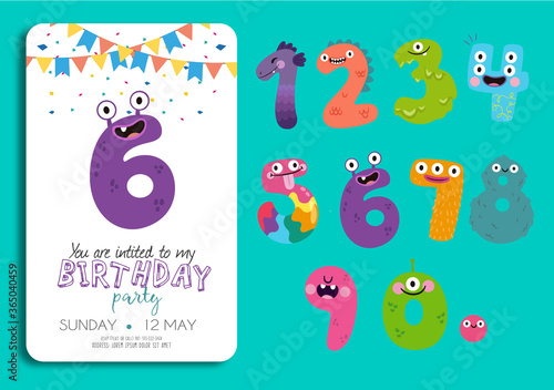 Canvas Print Set of happy birthday greeting card number set for kids