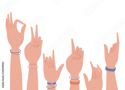 signs hands with wristbands design of People arm finger person learn communication healthcare theme Vector illustration