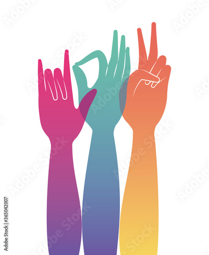 peace love okey and rock sign hand design of Hippie art and creative theme Vector illustration
