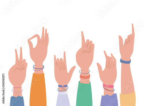 signs hands with wristbands design of People arm finger person learn communication healthcare theme Vector illustration