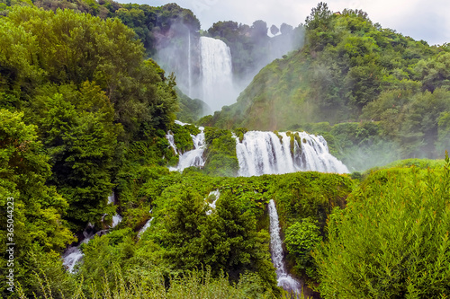 A single exposure view of the spectacular Roman waterfalls at Marmore  Umbria  Italy in summer