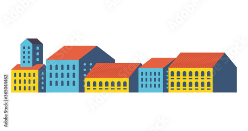 Yellow blue and orange city buildings design, Abstract geometric architecture and urban theme illustration