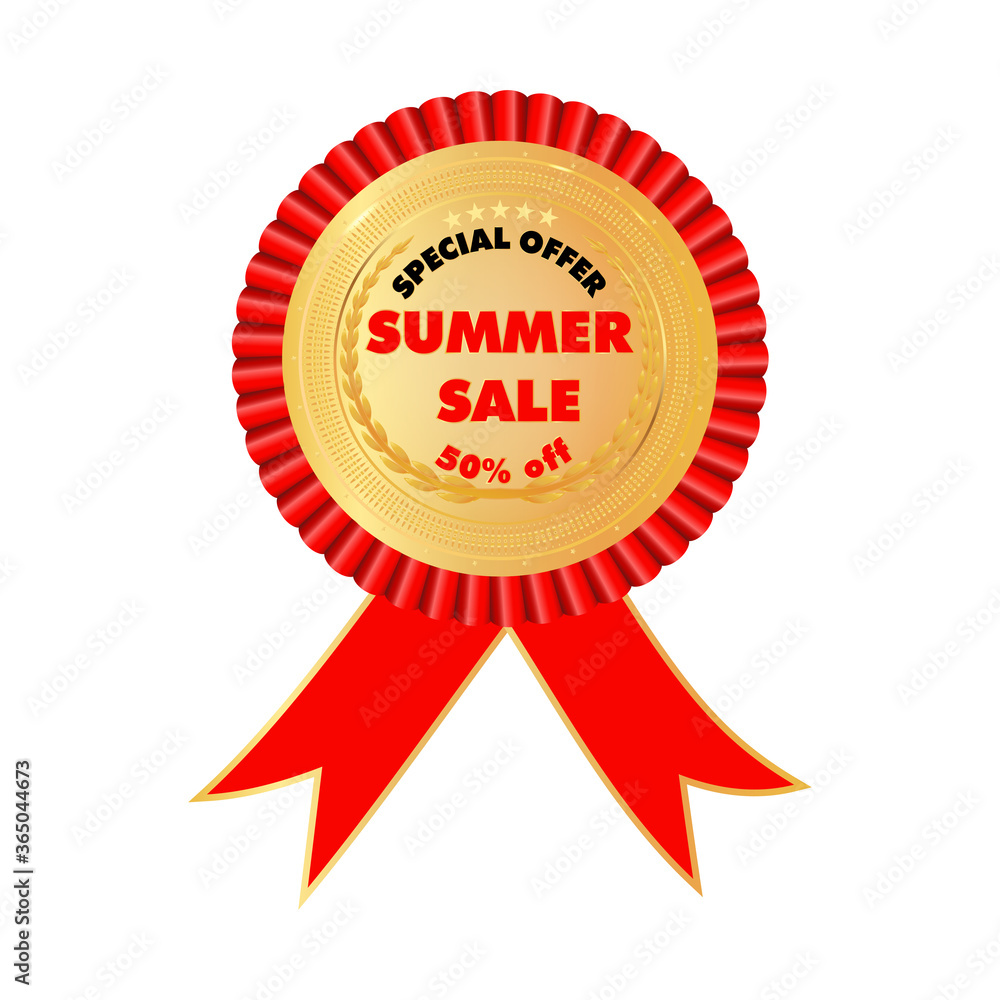 Summer sale,special offer 50% off, golden label, badge. Modern web banner element. Stock vector illustration on white isolated background. Summer sale,special offer 50% off, golden label, badge. Modern web banner element. Stock vector illustration on white isolated background.