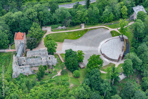 aerial view over the Sigulda city and Turaida medieval castle