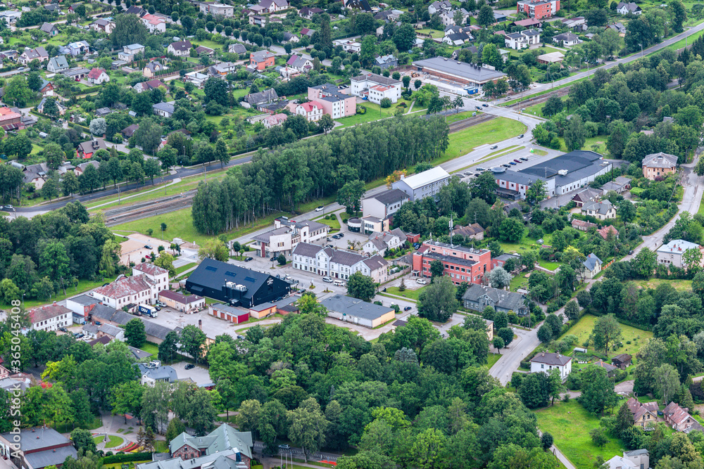 aerial view over the Sigulda city and Turaida medieval castle