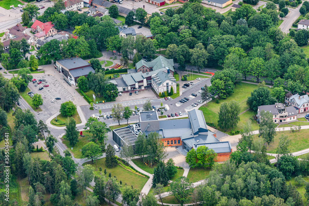 aerial view over the Sigulda city and Turaida medieval castle aerial view over the Sigulda city and Turaida medieval castle