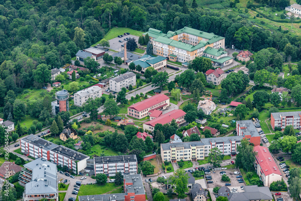 aerial view over the Sigulda city and Turaida medieval castle