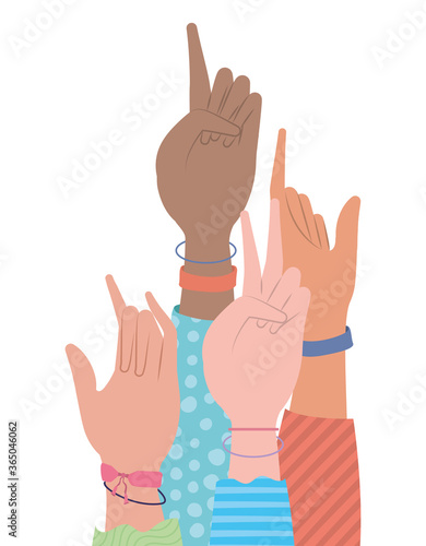 signs hands with wristbands design of People arm finger person learn communication healthcare theme Vector illustration