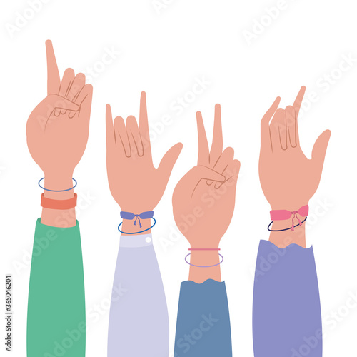 signs hands with wristbands design of People arm finger person learn communication healthcare theme Vector illustration