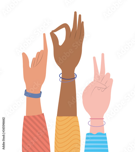 rock okey and peace love sign with hands design of People arm finger person learn communication healthcare theme Vector illustration