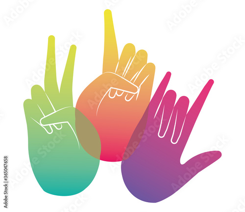 peace love okey and rock sign hand design of Hippie art and creative theme Vector illustration