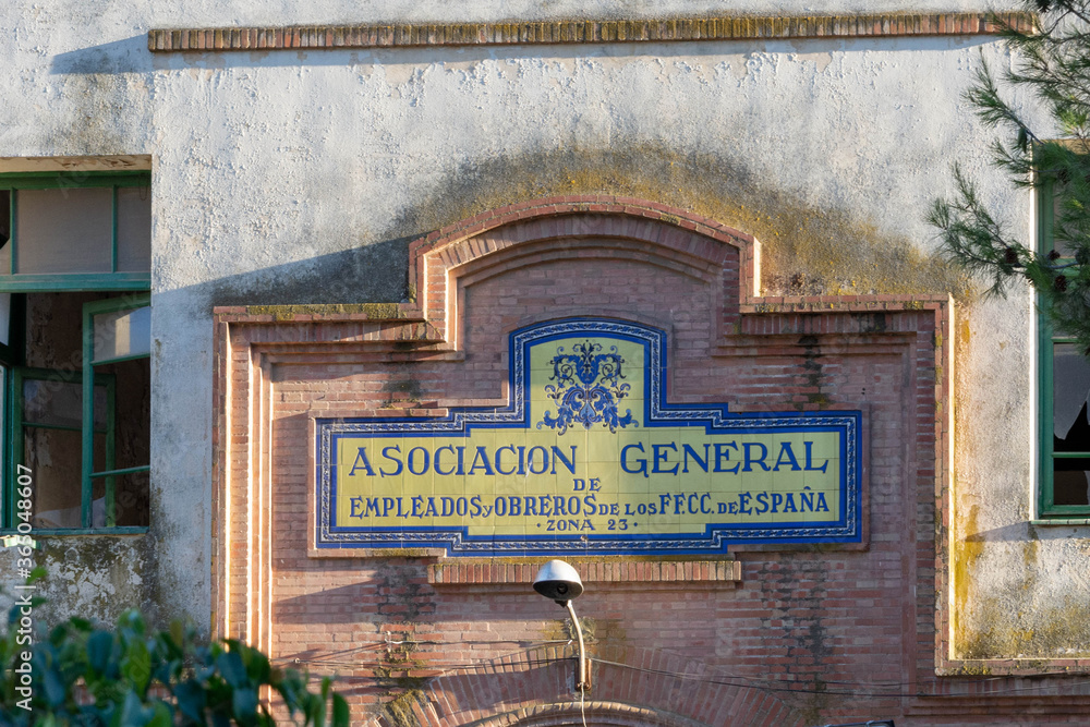 Fototapeta premium Old building of the general association of employees and workers of the railways of Spain. Huelva, Andalusia, Spain