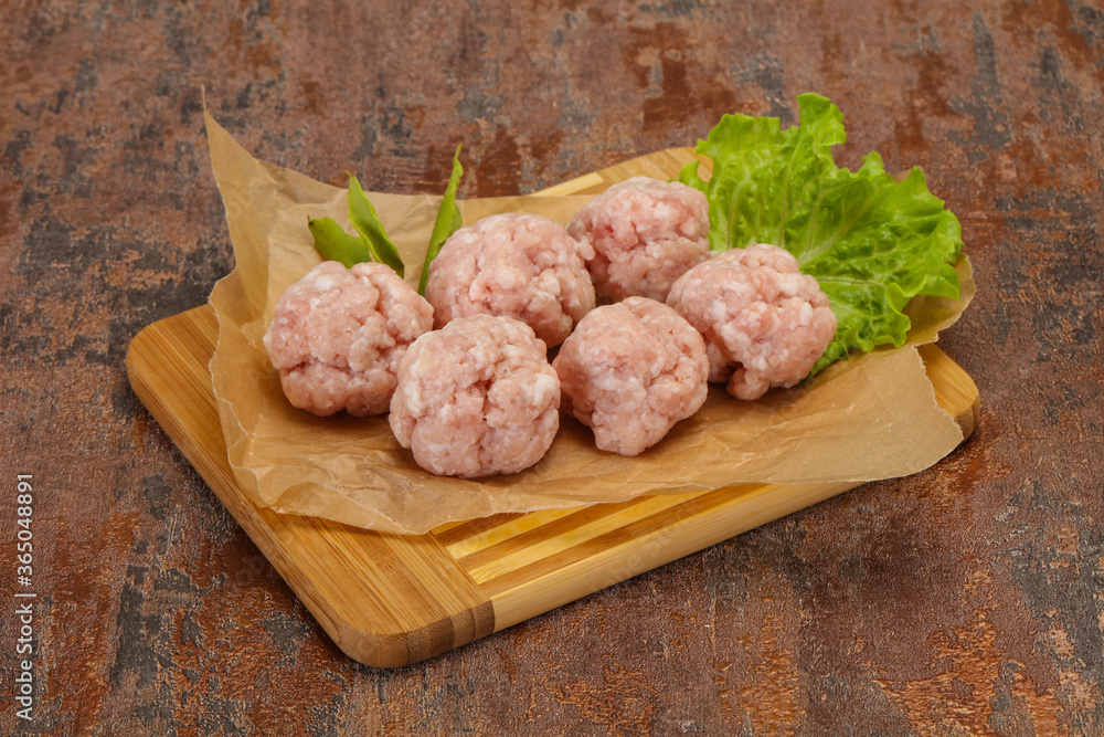 Homemade raw pork minced meatball for cooking