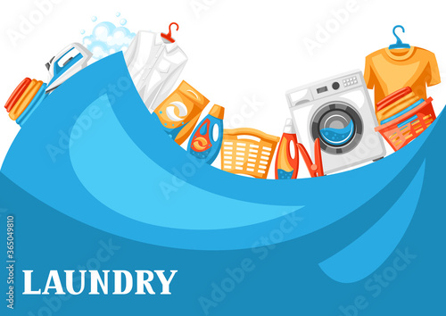 Laundry service background with professional items.