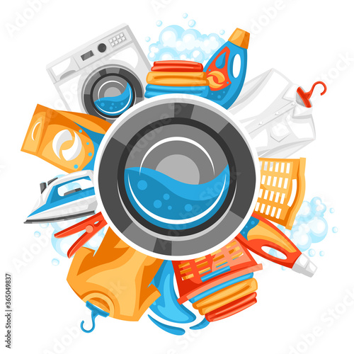 Laundry service background with professional items.