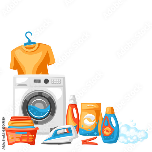 Laundry service background with professional items.