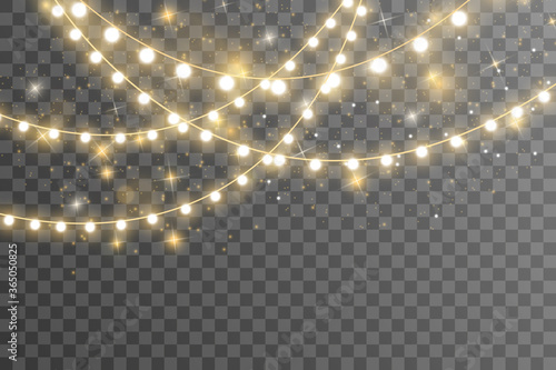 Garlands decorations. Christmas lights isolated realistic design elements. Glowing lights for christmas holiday cards, banners