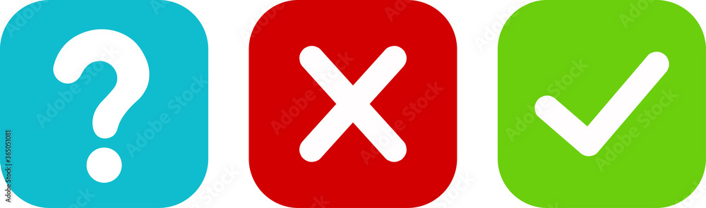Set of round marks, cross, question mark, checkmark icons, buttons on white background.
Set of round marks, cross, question mark, checkmark icons, buttons on white background.