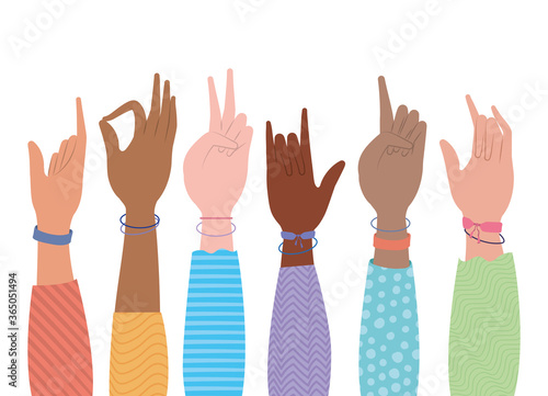 signs hands with wristbands design of People arm finger person learn communication healthcare theme Vector illustration