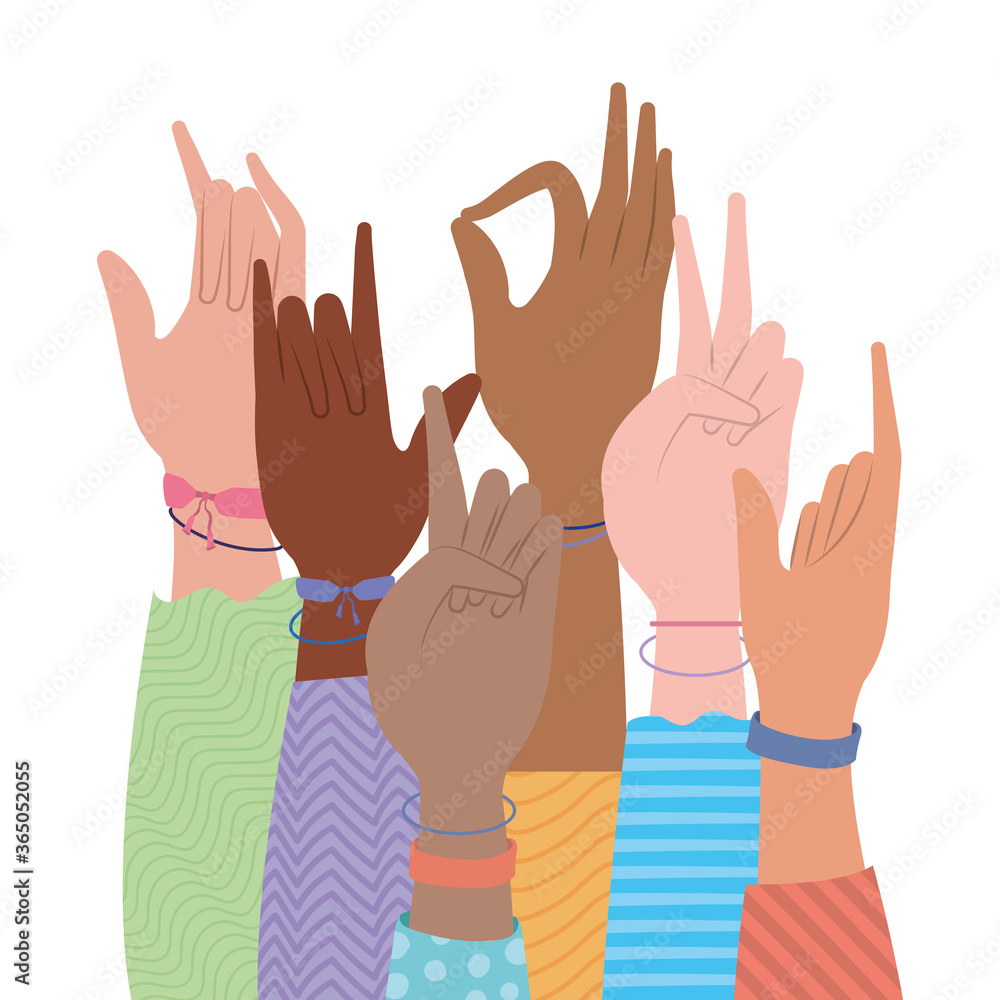 Obraz premium signs hands with wristbands design of People arm finger person learn communication healthcare theme Vector illustration