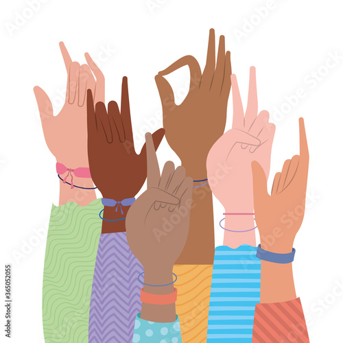 signs hands with wristbands design of People arm finger person learn communication healthcare theme Vector illustration