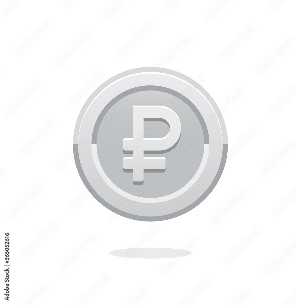 Russian ruble coin. Coin icon. Vector money symbol. Bank payment symbol. Symbol ruble. Flat isolated illustration. Silver coin. Russian ruble coin. Coin icon. Vector money symbol. Bank payment symbol. Symbol ruble. Flat isolated illustration. Silver coin.