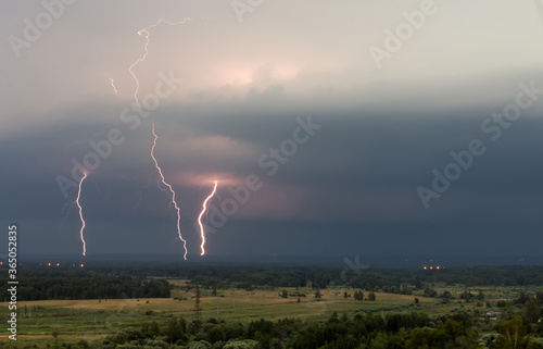 strong storm with amazing and dangerous lightning at night