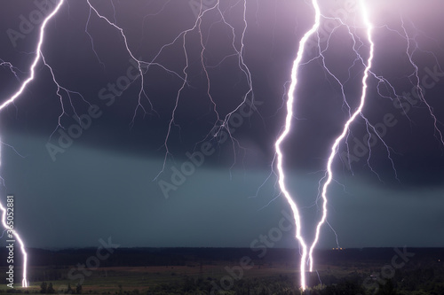 strong storm with amazing and dangerous lightning at night