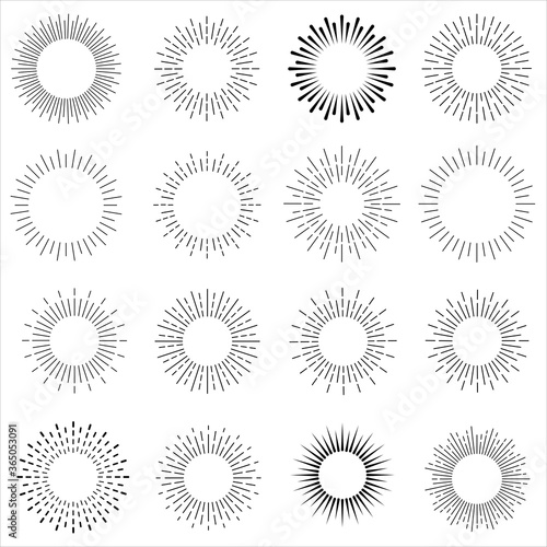 Sunburst set. Sunburst icon collection design.Big collection sunburst best quality. Burs.Sunrise rays light burst line shine sunbeam vintage border symbol.Vector illustration.