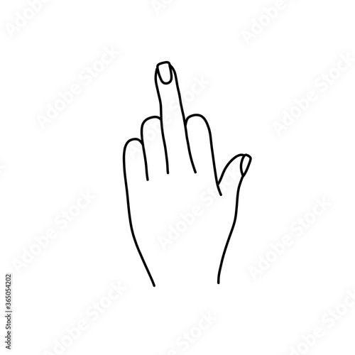 middle finger doodle icon, vector lineillustration