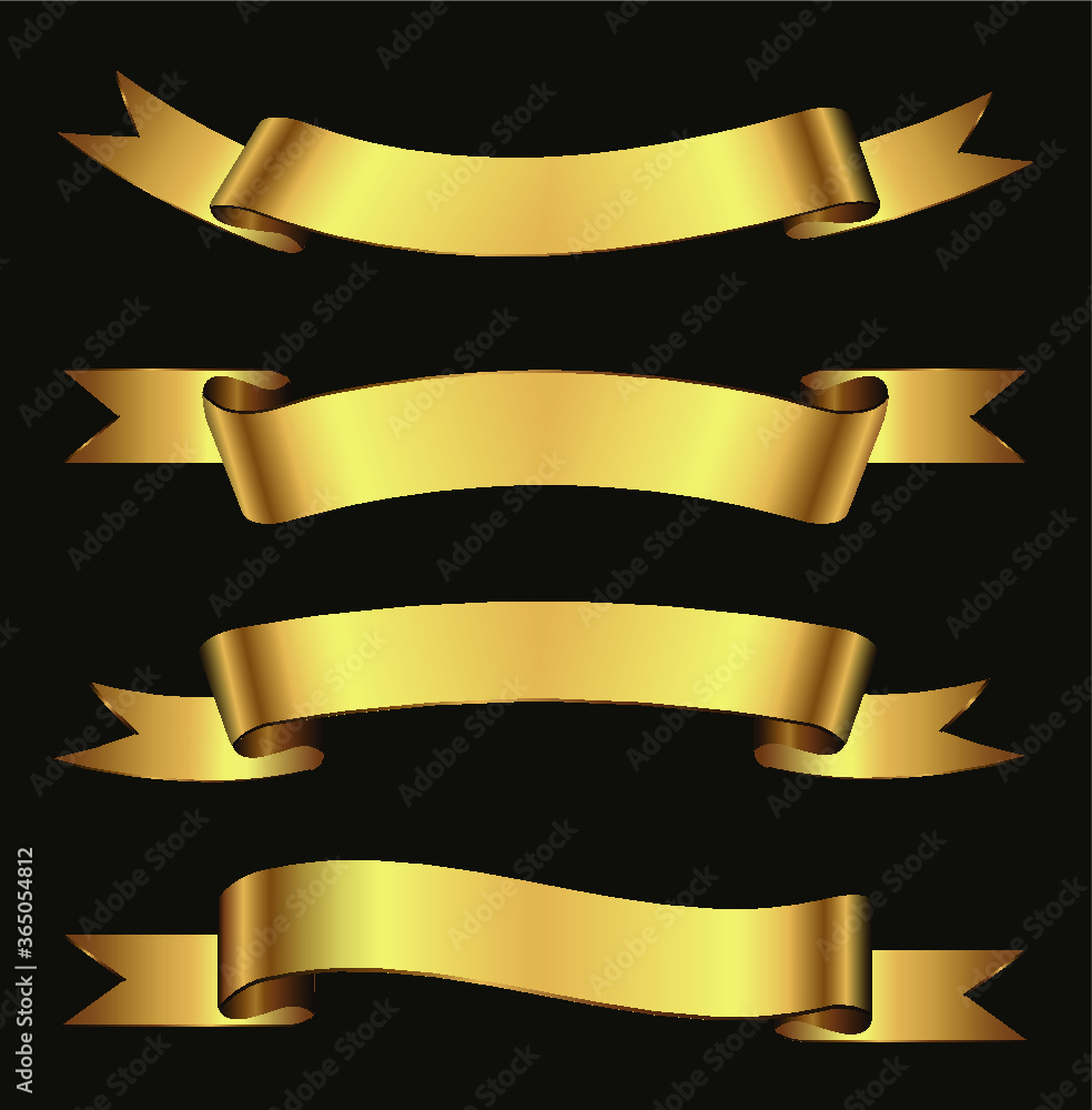 Gold ribbon banners set.