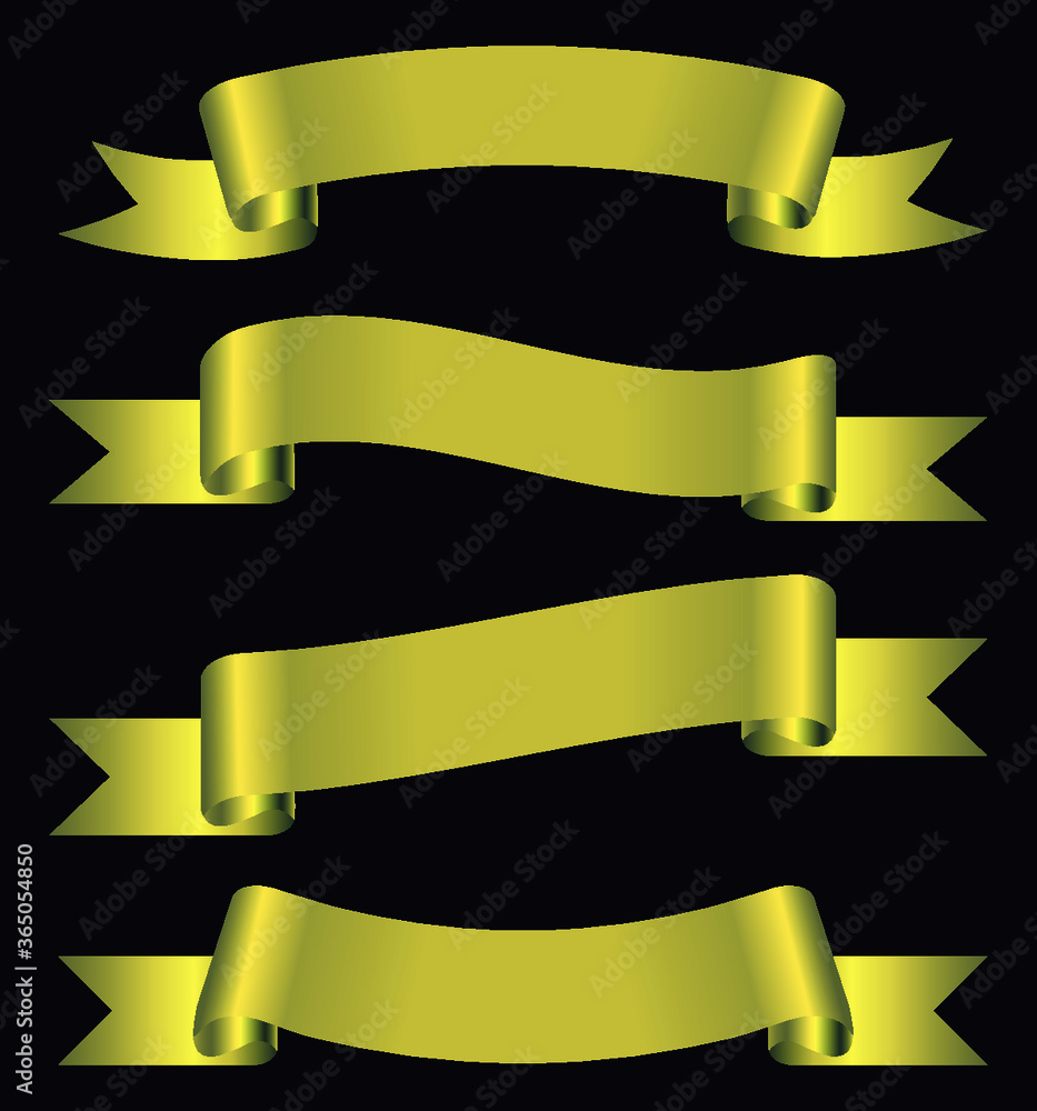 Set of golden ribbon banners.