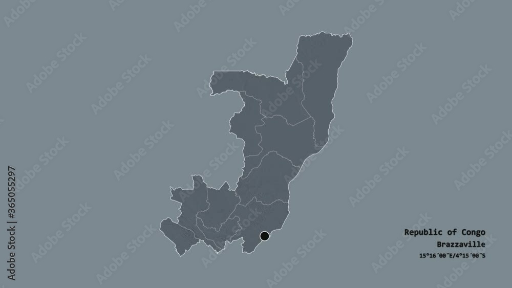 Sangha, region of Republic of Congo, with its capital, localized, outlined and zoomed with informative overlays on a administrative map in the Stereographic projection. Animation 3D Sangha, region of Republic of Congo, with its capital, localized, outlined and zoomed with informative overlays on a administrative map in the Stereographic projection. Animation 3D