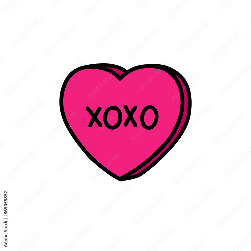 xoxo heart doodle icon, vector color illustration