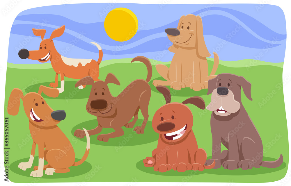 Obraz premium dogs and puppies cartoon characters group