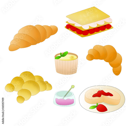 French desserts, set of vector illustration