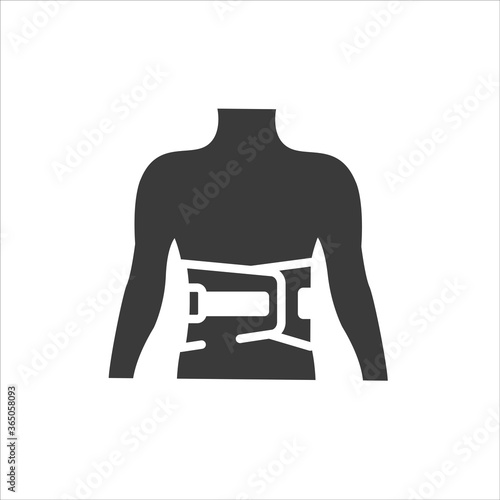 Bandage belt for a back glyph black icon. Medical support for the lumbar after injuries and sprains. Bandage to relieve pain. Posture Corrector. Sign for web page, mobile app. Vector isolated button.
