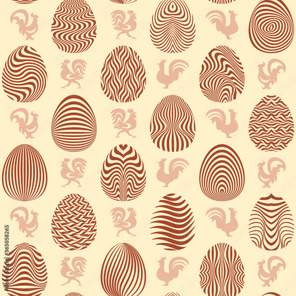 Seamless pattern with abstract eggs and roosters Seamless pattern with abstract eggs and roosters