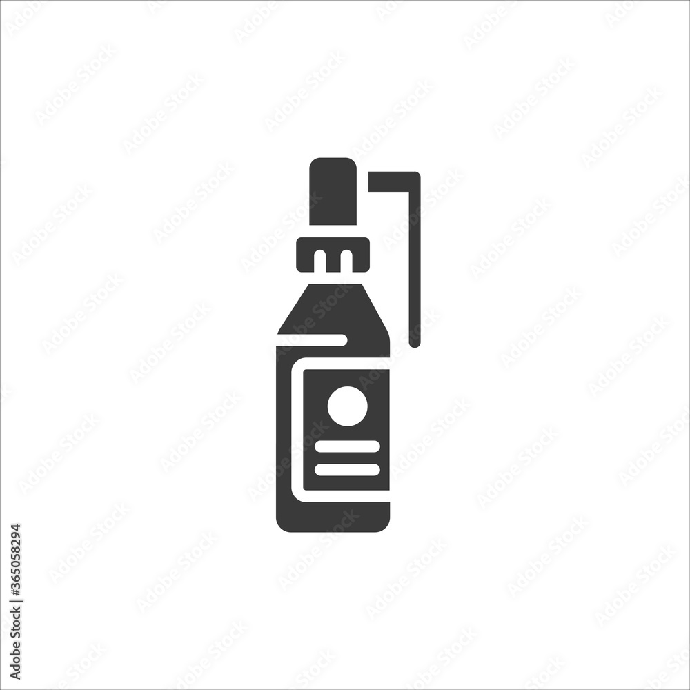 Bottle throat spray glyph black icon. Antiseptic aerosol. Angina, pharyngitis, tonsillitis cure. Treatment infectious diseases, colds, flu, allergy. Sign for web page, mobile app. Bottle throat spray glyph black icon. Antiseptic aerosol. Angina, pharyngitis, tonsillitis cure. Treatment infectious diseases, colds, flu, allergy. Sign for web page, mobile app.