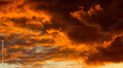 Yellow gold evening sky. In tropical countries  summer