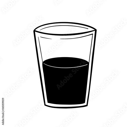 Glass half empty or glass half full conceptual drawing. Hand drawn isolated. Vector illustration on white background. For cards, posters, decor, t shirt design, logo.