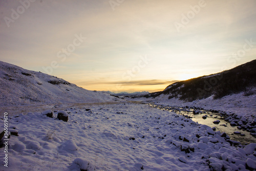 river and snow field 