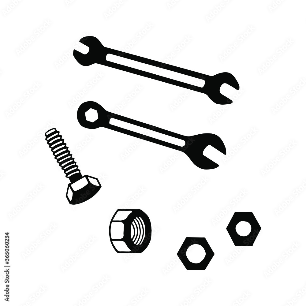 Tool kit, wrenches, nuts, bolt. Eps10 vector stock illustration Tool kit, wrenches, nuts, bolt. Eps10 vector stock illustration