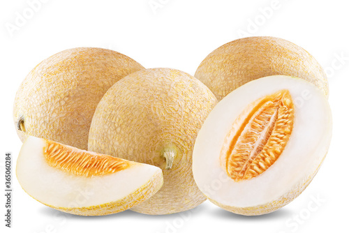 Ripe sweet melon fruit on a white isolated background