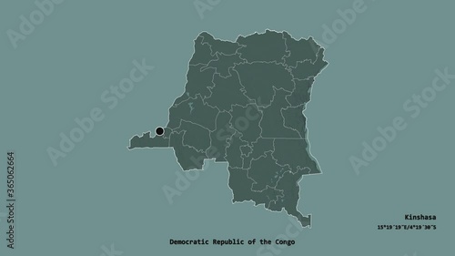 Lomami, province of Democratic Republic of the Congo, with its capital, localized, outlined and zoomed with informative overlays on a administrative map in the Stereographic projection. Animation 3D photo