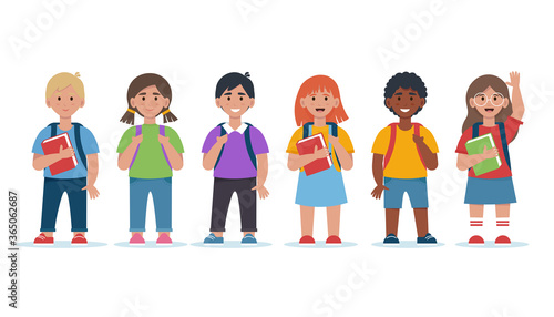 Group of school children. Happy kids. Cute vector illustration in flat style