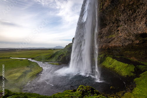 Seljalandsfoss waterfall in Iceland - back view 