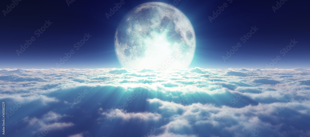 above clouds full moon illustration